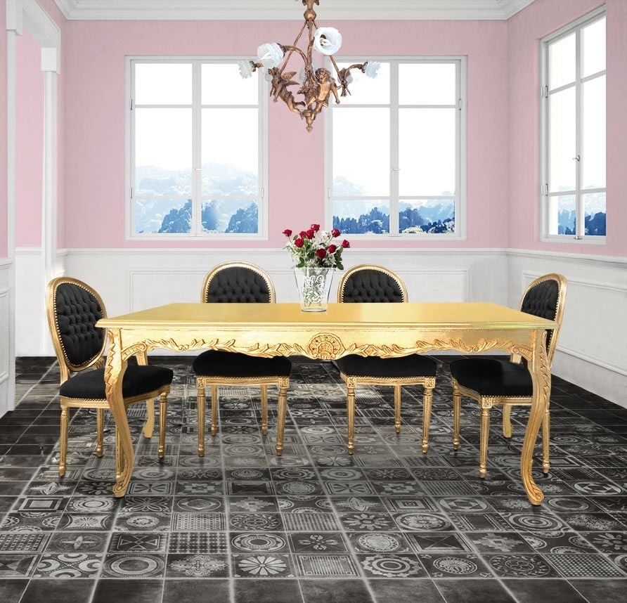 gilded baroque table and floor pvc imitation cement tiles